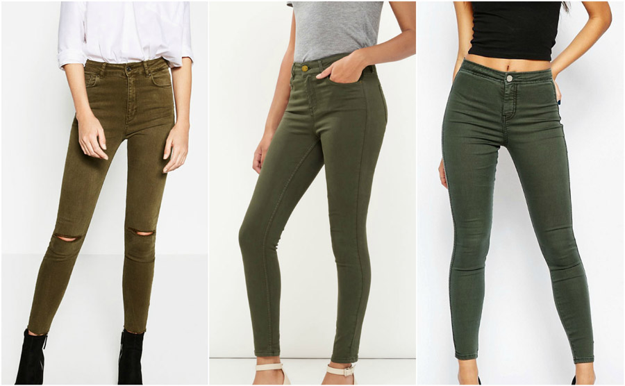 Khaki Coloured High Waist Jeans Shop Grid Alexie 2