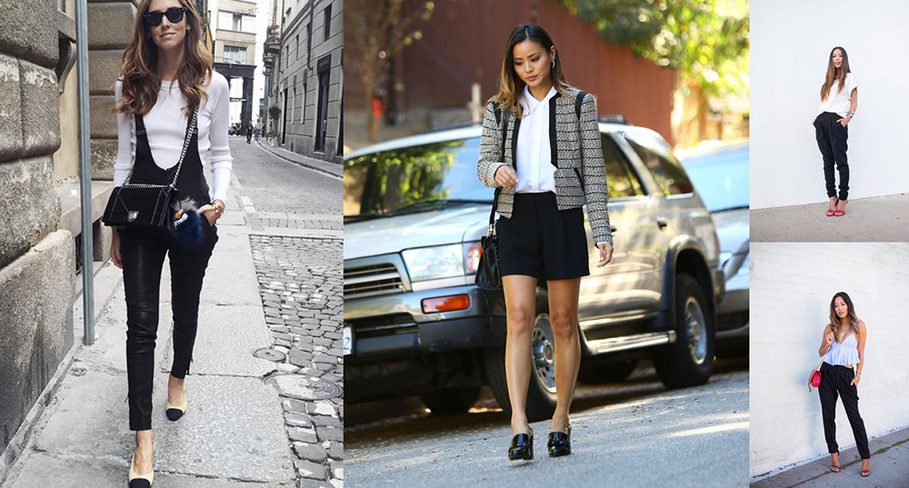 outfit grid celebrity influencer black pants white shirts shorts chiara song of style jamie chung