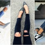 grid of shoes and skinny jeans