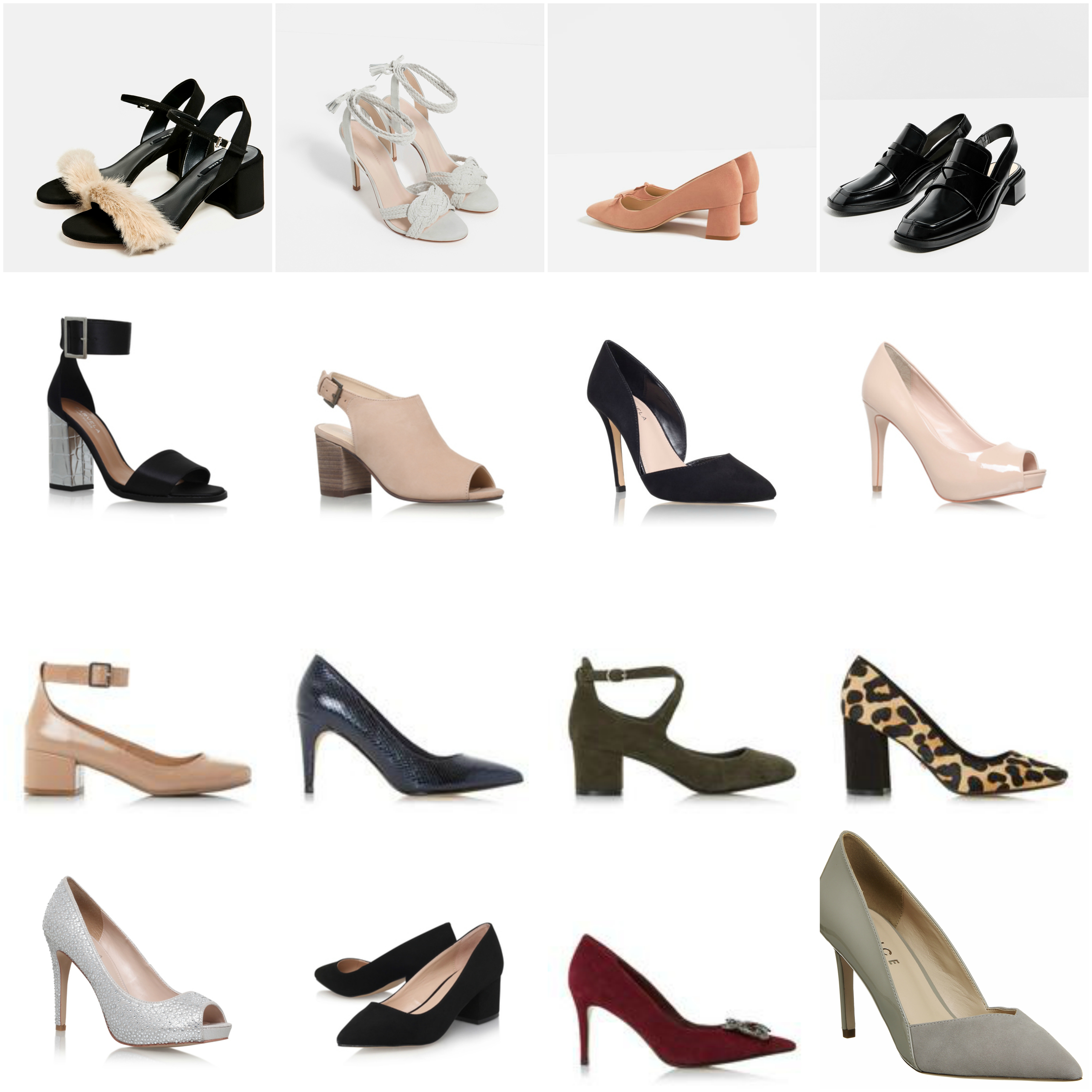 product grid of comfortable heels