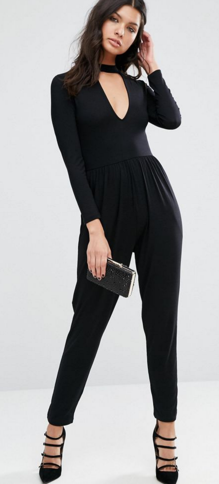 ASOS Plunge Neck Jersey Jumpsuit with Long Sleeve £28
