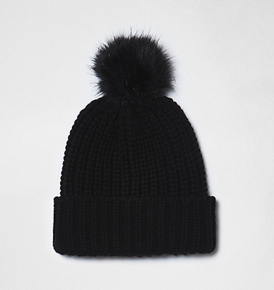 Black Knit Bobble Hat at River Island £13.00