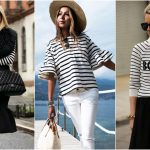 girl wearing a black and white breton top