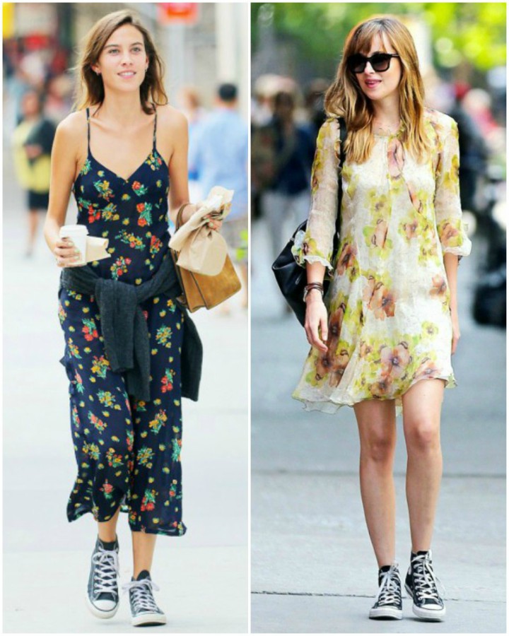 Dakota Johnson and Alexa Chung Summer dresses with converse outfits