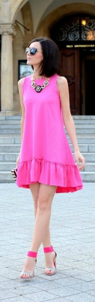 Hot Pink Drop Waist Sleveless Dress