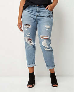 River Island Plus Light Wash Ripped Mom Jeans