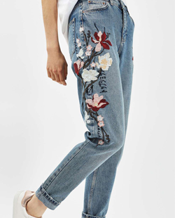 Topshop MOTO Floral Embroidered Mom Jeans