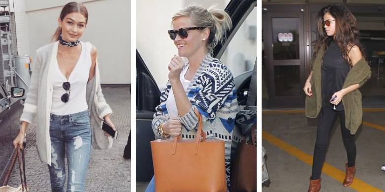 Celebrities wear long cardigans casually: Gigi Hadid, Reese Witherspoon