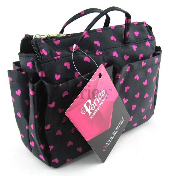 Periea Black With Pink Hearts Handbag Organizer