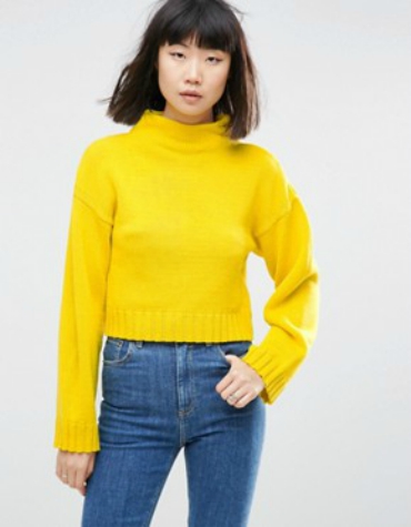 Chunky yellow cropped jumper with high neck