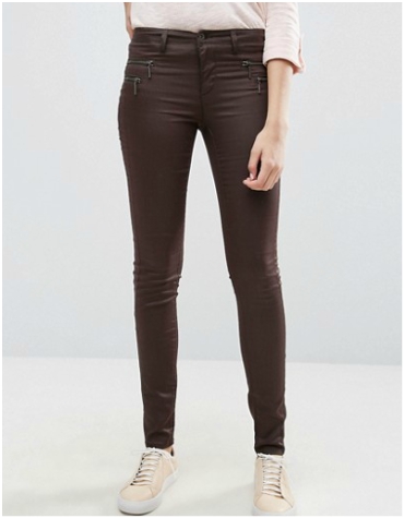 Asos - Only Olivia Coated Waxed Jeans in Chocolate