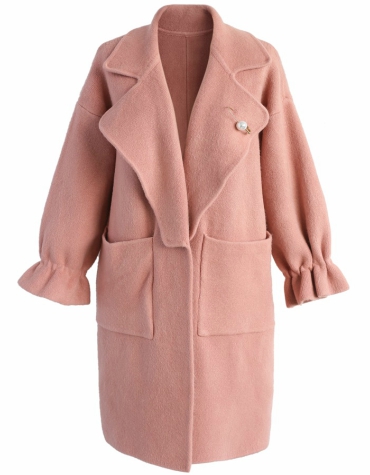 Wool-blend coat in pint with elastic cuffs and pockets