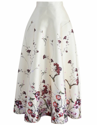 Floral printed maxi skirt in cream