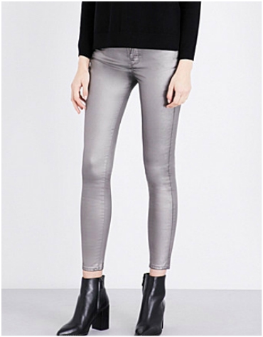 Selfridges Karen Millen Metallic-coated Skinny Mid-rise Jeans