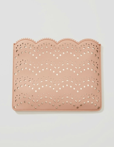 Perforated peach clutch bag with scallop edge