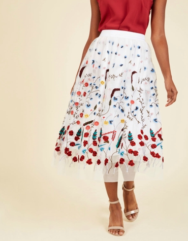 White midi skirt with floral detailing