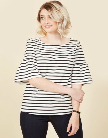 Black and white stripe top with bell sleeves