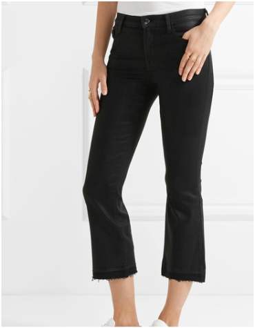 Net-a-Porter J Brand Selena Cropped Coated Mid-rise Bootcut Jeans in Black