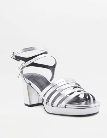 Strappy Silver Heeled Platform Sandals