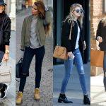 Four celebrity women showcase how to wear bomber jackets, jeans and oversized handbags