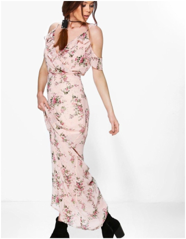 Boohoo pink floral patterned maxi dress