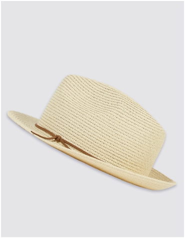 Marks and Spencer trilby summer hat with brown rope detail