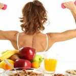 healthy diet fit for exercise with woman lifting weights