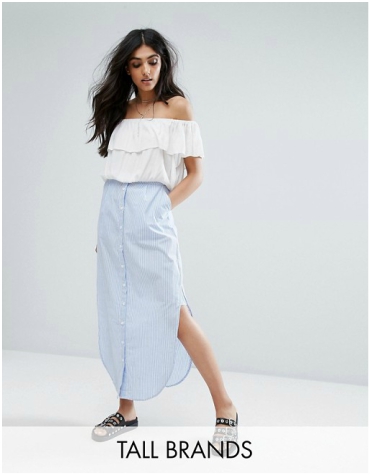 ASOS Noisy May Tall Striped Button Down Maxi Skirt