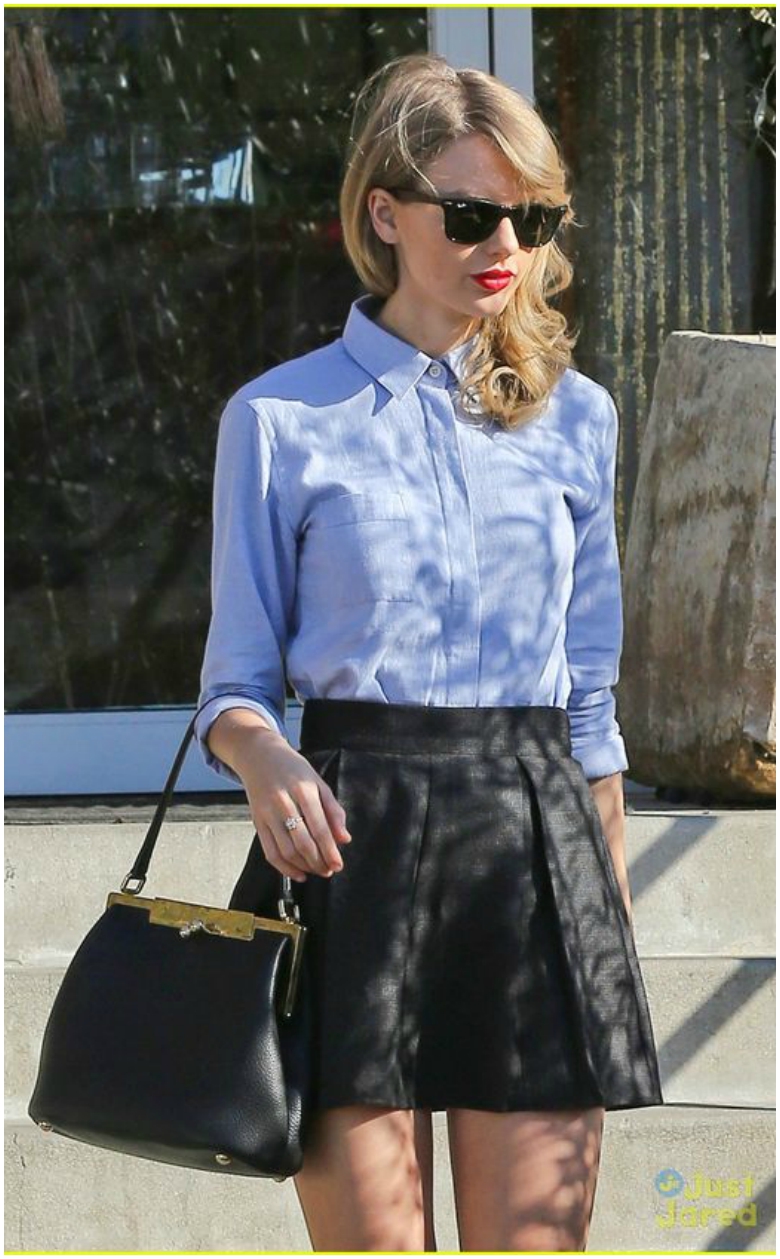 Taylor Swift Leather Skater Skirt Denim Shirt