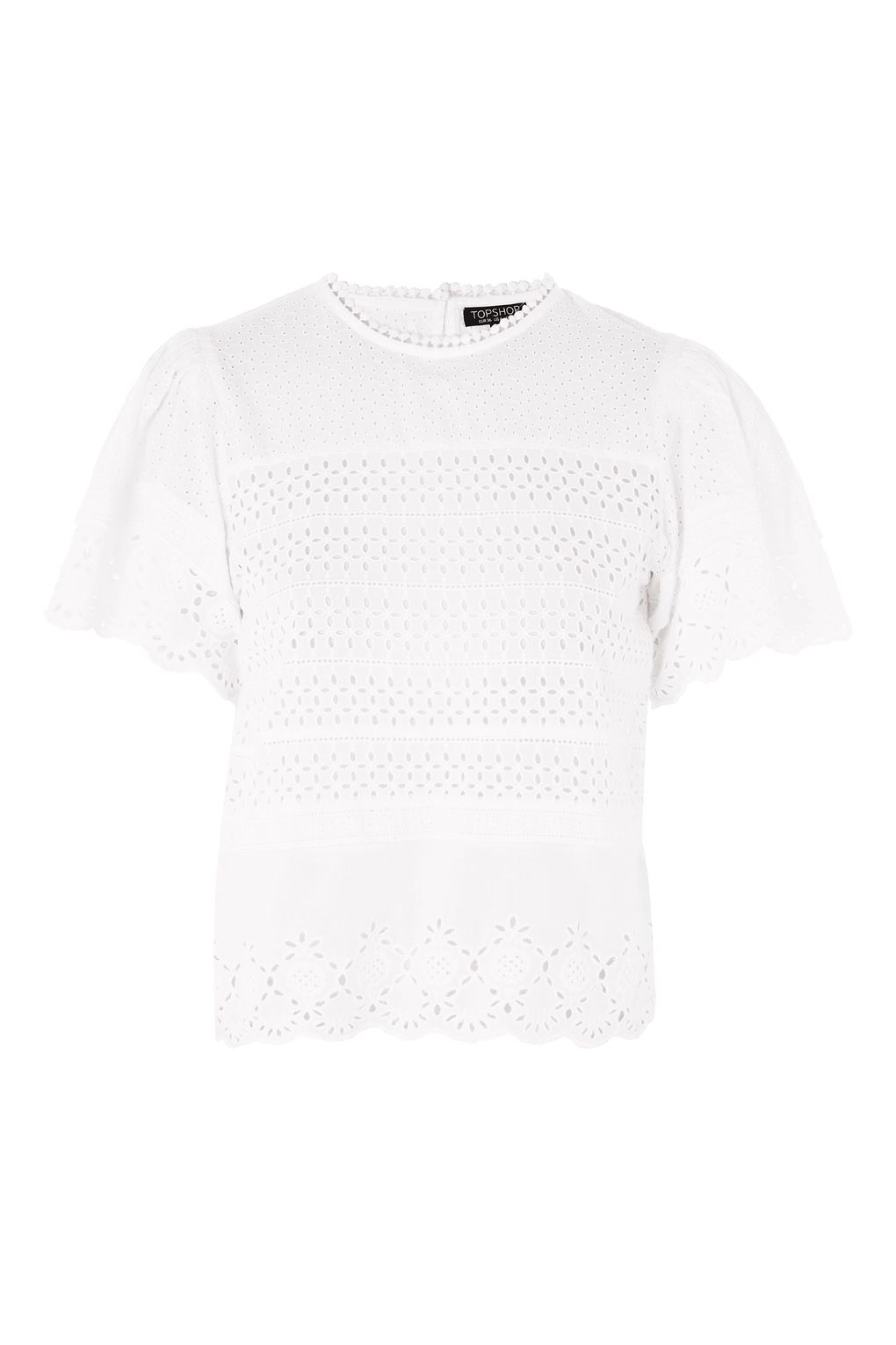 White Broderie Ruffle Sleeve T-Shirt