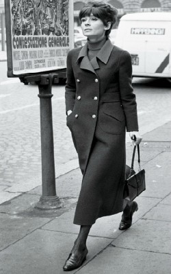 Audrey Hepburn winter/ autumn street style black military trench coat with black loafers - shop the look