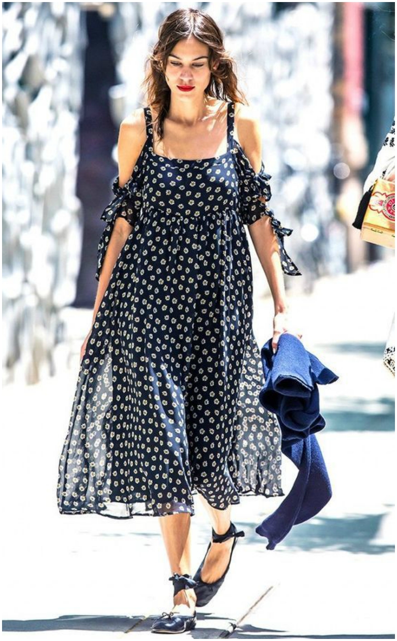 Alexa Chung floaty patterned cold shoulder maxi dress