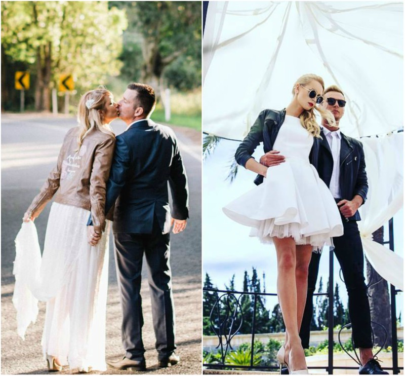 how to wear a leather jacket with a wedding dress