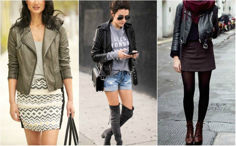 how to wear a leather jacket with shorts or mini skirt 