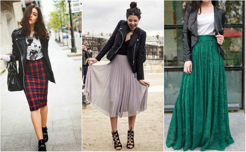 how to wear a leather jacket with a midi and maxi skirt