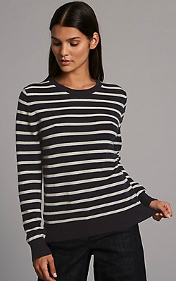 Marks and Spencer Autograph Pure Cashmere Striped Round Neck Jumper - £85 in black and white shop