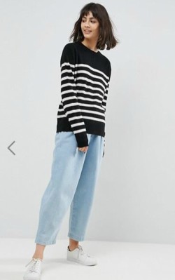 ASOS WHITE 100% Cashmere Crew Neck Sweater - $143 in black and white stripes