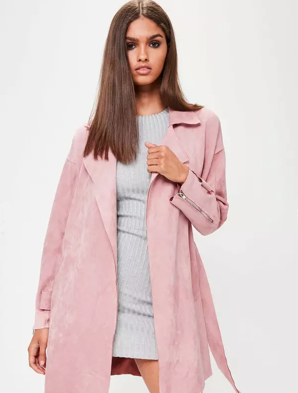 ASOS pink faux suede belted trench coat