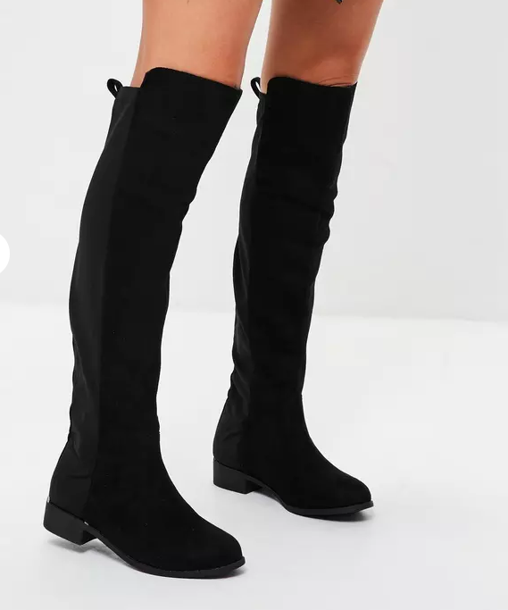 Black Contrasting Material Knee High Flats
