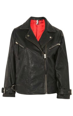 TopShop Oversized Leather Biker Jacket - with red lining