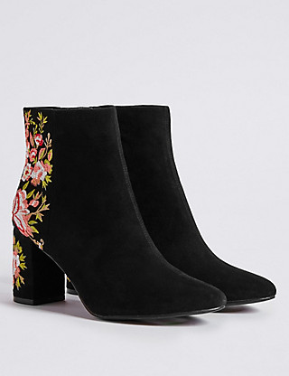 M&S Collection - Block Heel Embroidered Ankle Boots