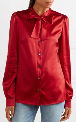 Net-a-Porter Dolce & Gabbana Pussy-bow silk-blend satin blouse - red silk blouse