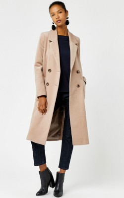 Warehouse SILK MIX LONG LINE CROMBIE - £129 in camel