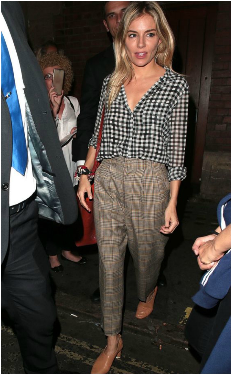 Sienna Miller AW17 trend check tailored trousers