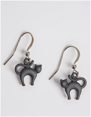 Marks and Spencer Black Cat Drop Earrings
