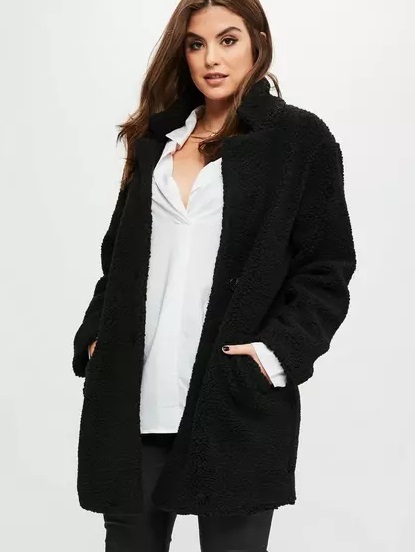 Missguided curve black teddy shearling wool coat