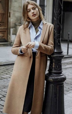 How to style a camel coat for work - shirt, pencil skirt and camel coat