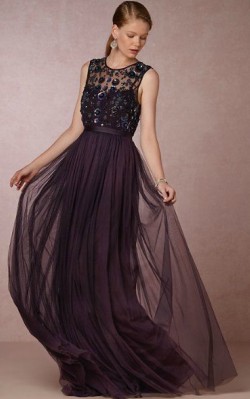 What to wear to a black tie dinner - full length black gown with tulle and a high neck