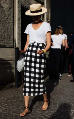 Woman in back and white check pencil skirt - 50 best pencil skirts