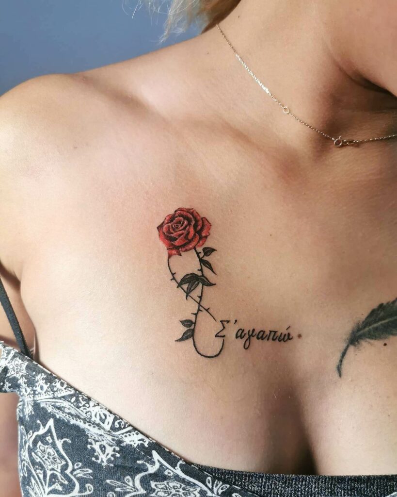 Chest Red Rose Tattoo